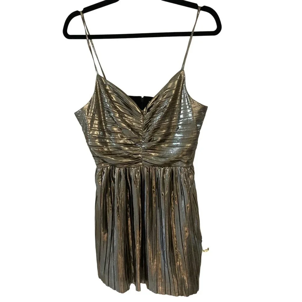 NWT MICHAEL KORS WOMENS PLEATED LAME BUSTIER D SILVER 10